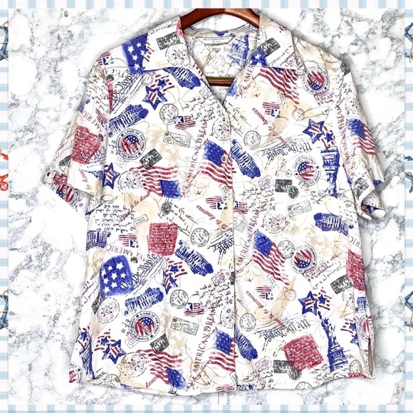 Allison Daley 90s Patriotic Americana Textured Button Up Shirt Women’s 16P - Picture 13 of 14